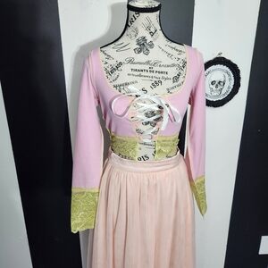 Corset Pink and Green Lace-Up Crop Top